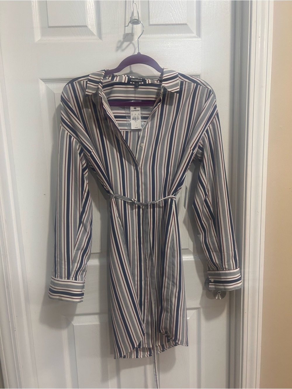 Express Striped Shirt Dress in Navy, White & Red NWT